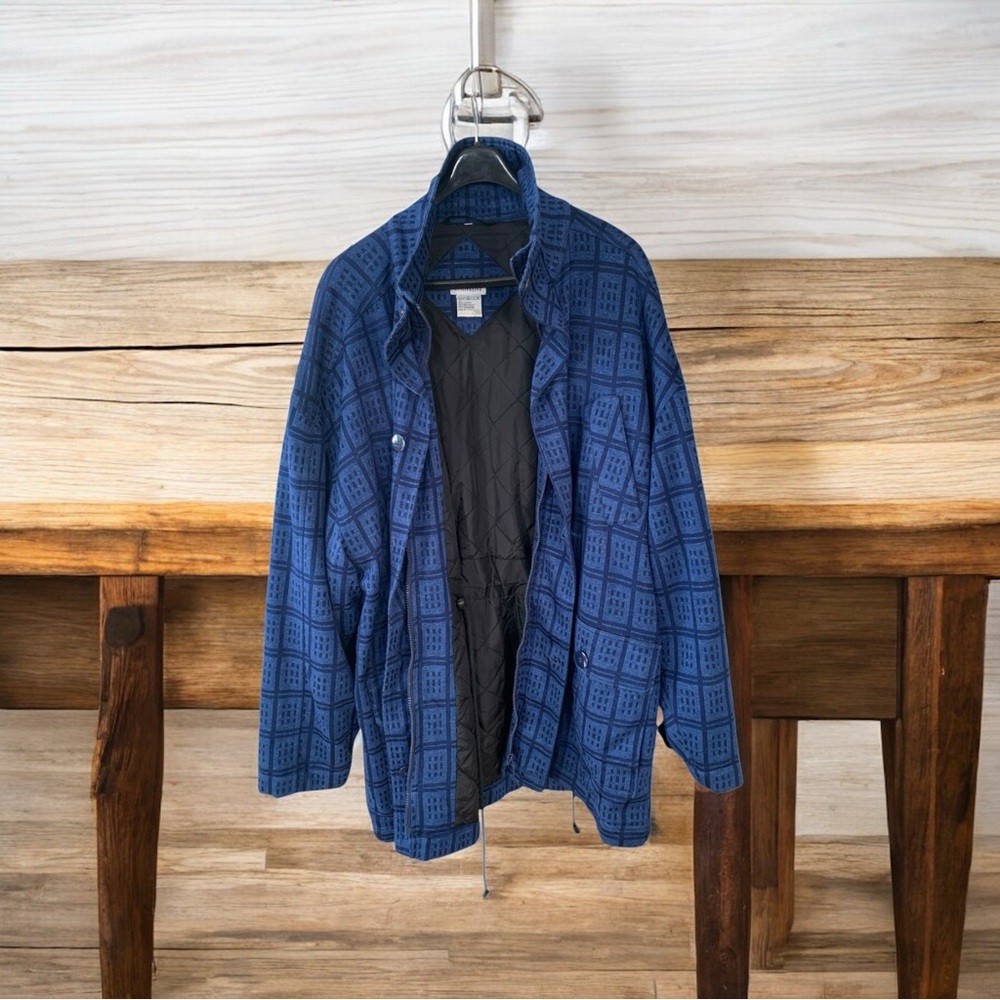 First Rate Innovative Women  Patterned Jacket Blue Sz L Full Zip Style Poncho